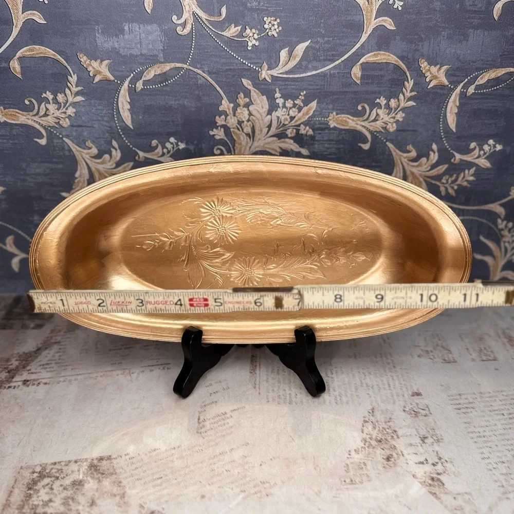 Vintage Rockford Marked Oval Engraved Metal Serving Tray
